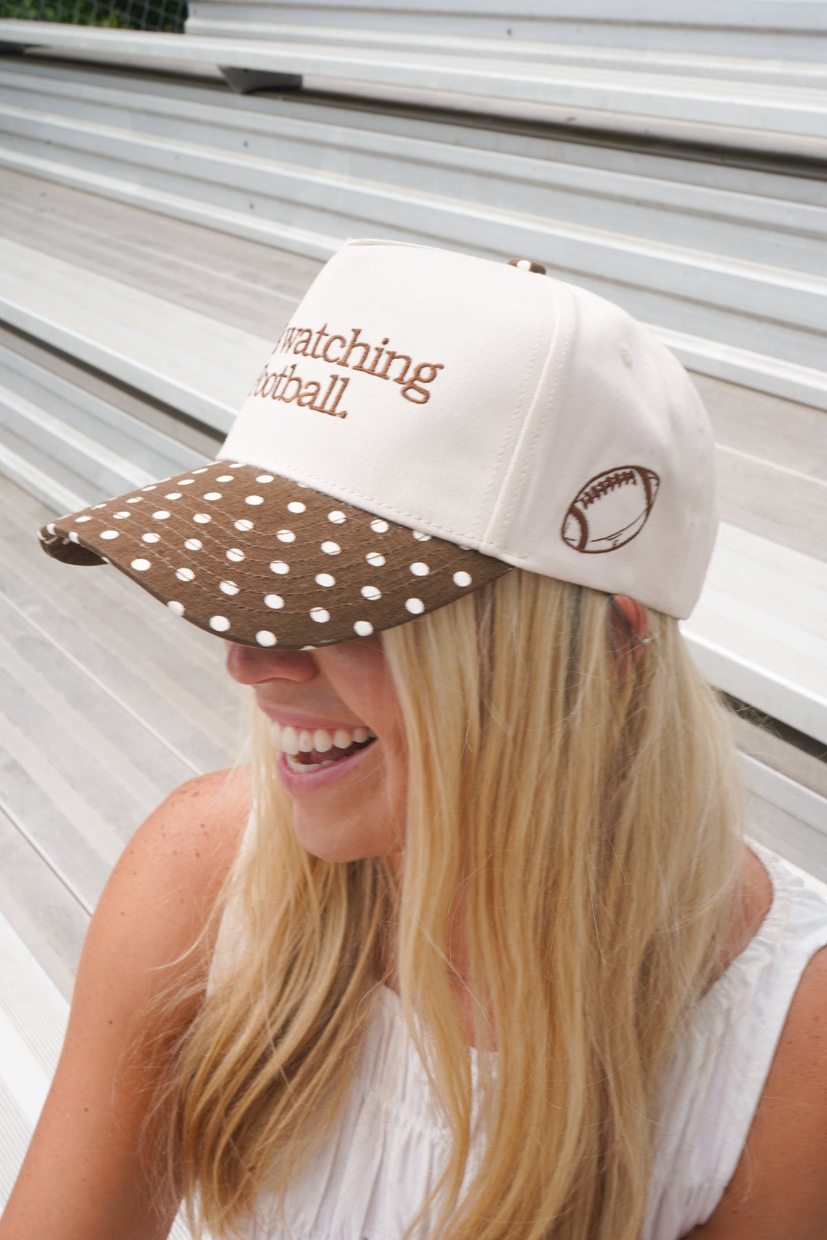 He's Watching Football - Brown Polka Dot Hat KenzKustomz