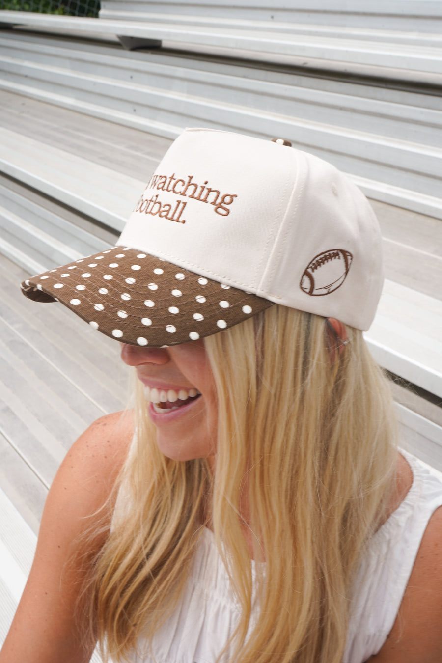 He's Watching Football - Brown Polka Dot Hat KenzKustomz