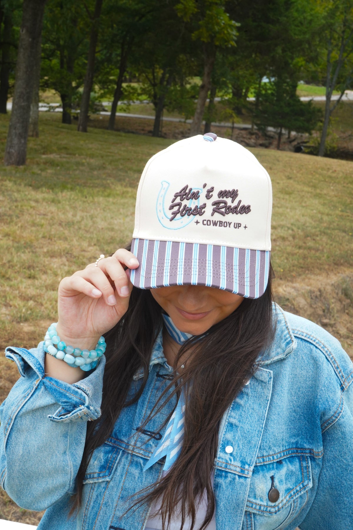 Ain't My First Rodeo - Chocolate Stripes Trucker Hat KenzKustomz