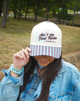 Ain't My First Rodeo - Chocolate Stripes Trucker Hat KenzKustomz
