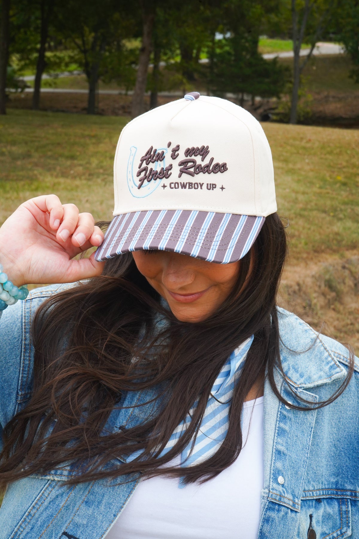 Ain't My First Rodeo - Chocolate Stripes Trucker Hat KenzKustomz