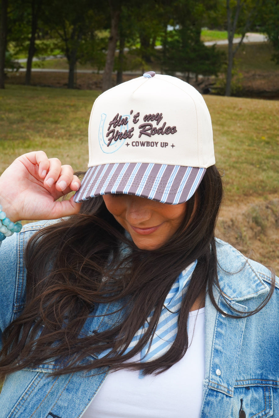 Ain't My First Rodeo - Chocolate Stripes Trucker Hat KenzKustomz