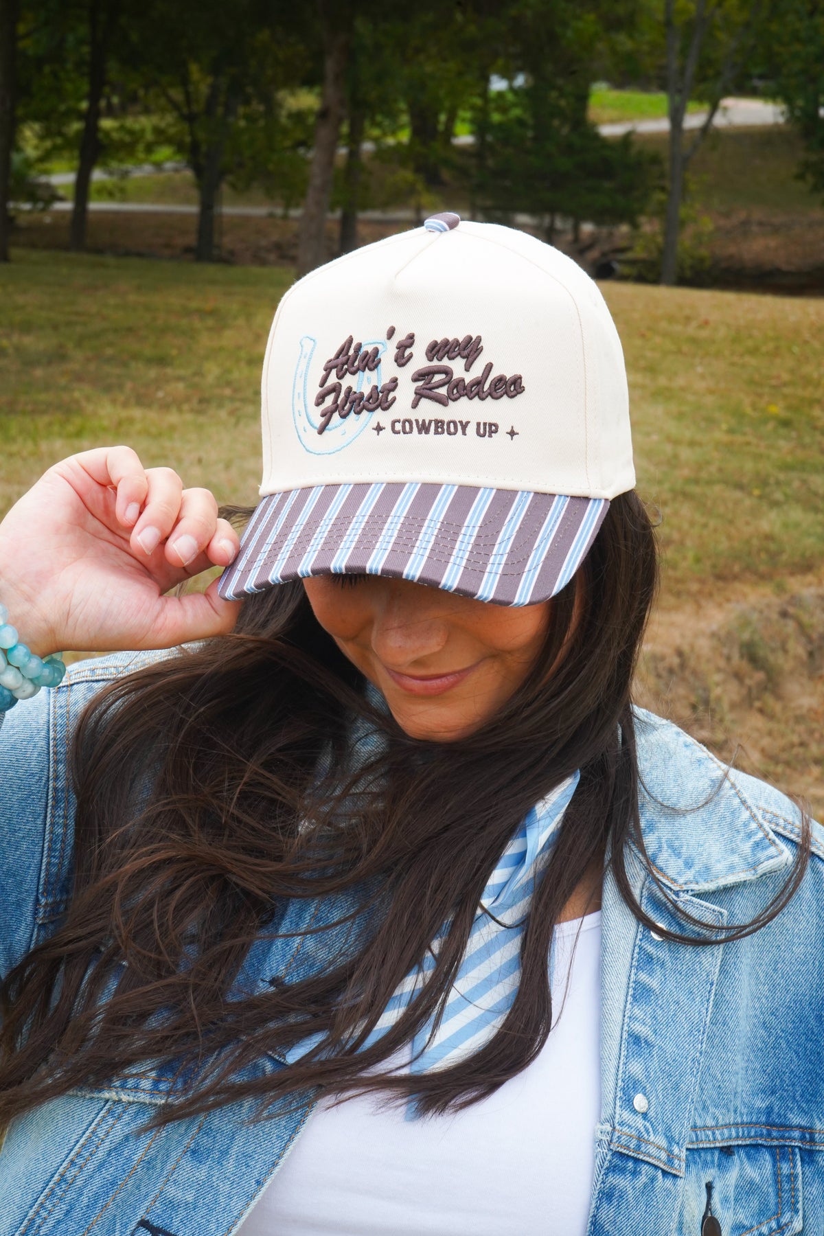 Ain't My First Rodeo - Chocolate Stripes Trucker Hat KenzKustomz