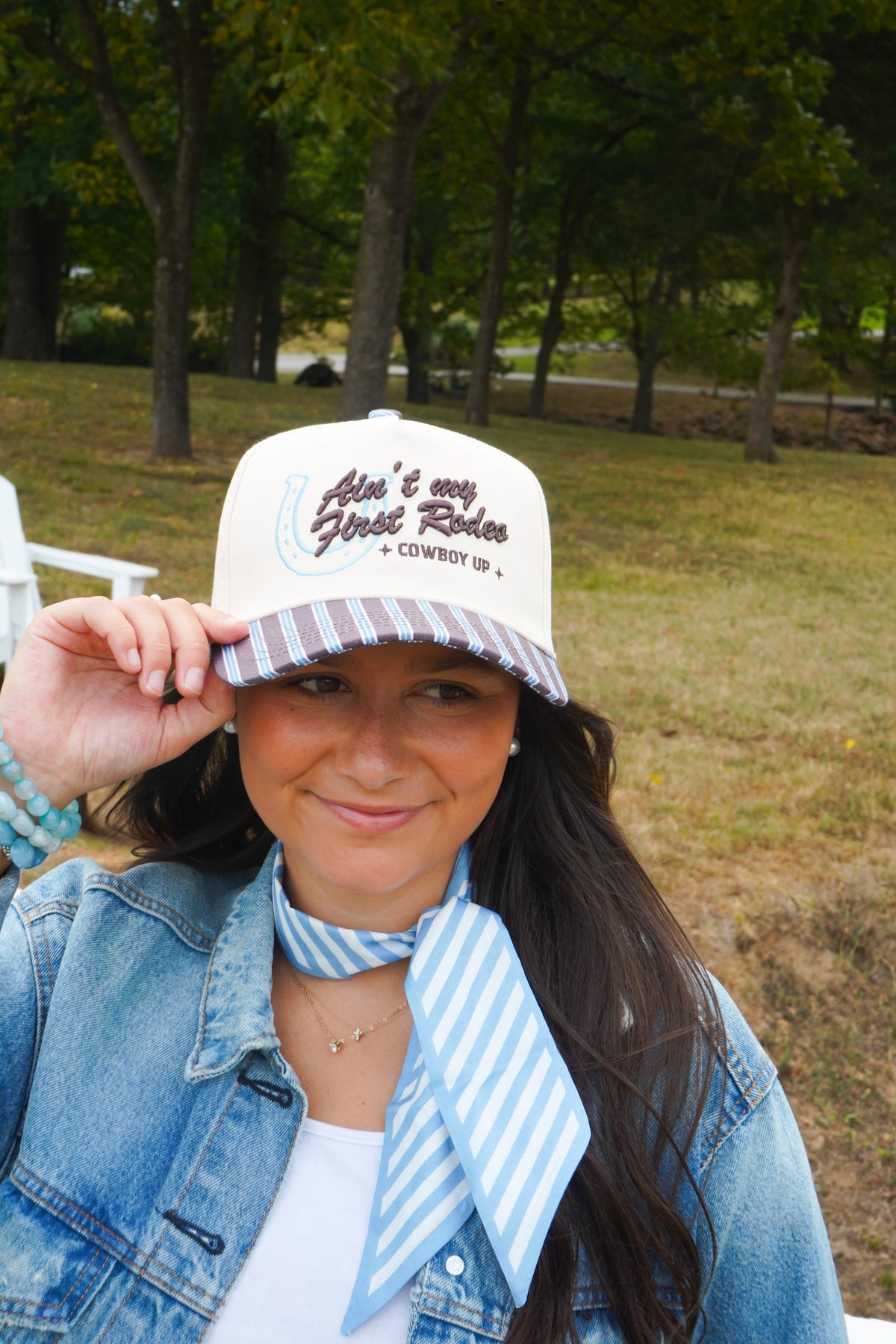 Ain't My First Rodeo - Chocolate Stripes Trucker Hat KenzKustomz