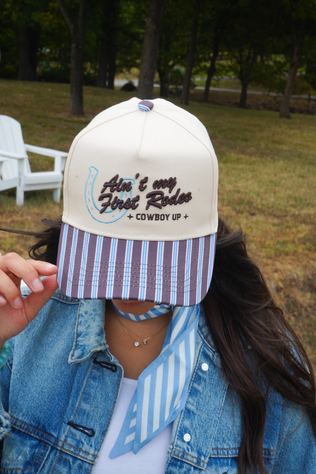 Ain't My First Rodeo - Chocolate Stripes Trucker Hat KenzKustomz