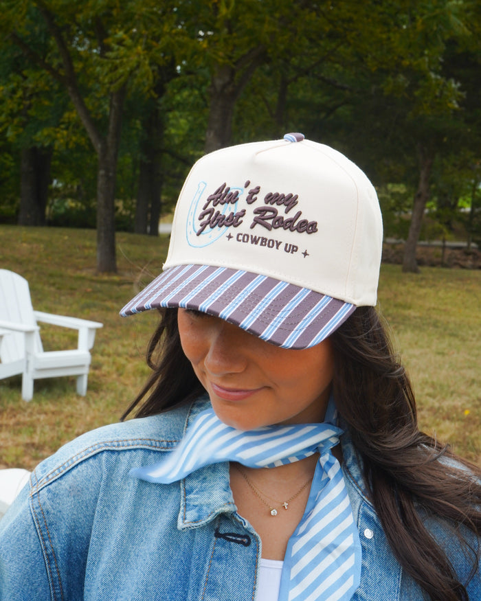 Ain't My First Rodeo - Chocolate Stripes Trucker Hat KenzKustomz