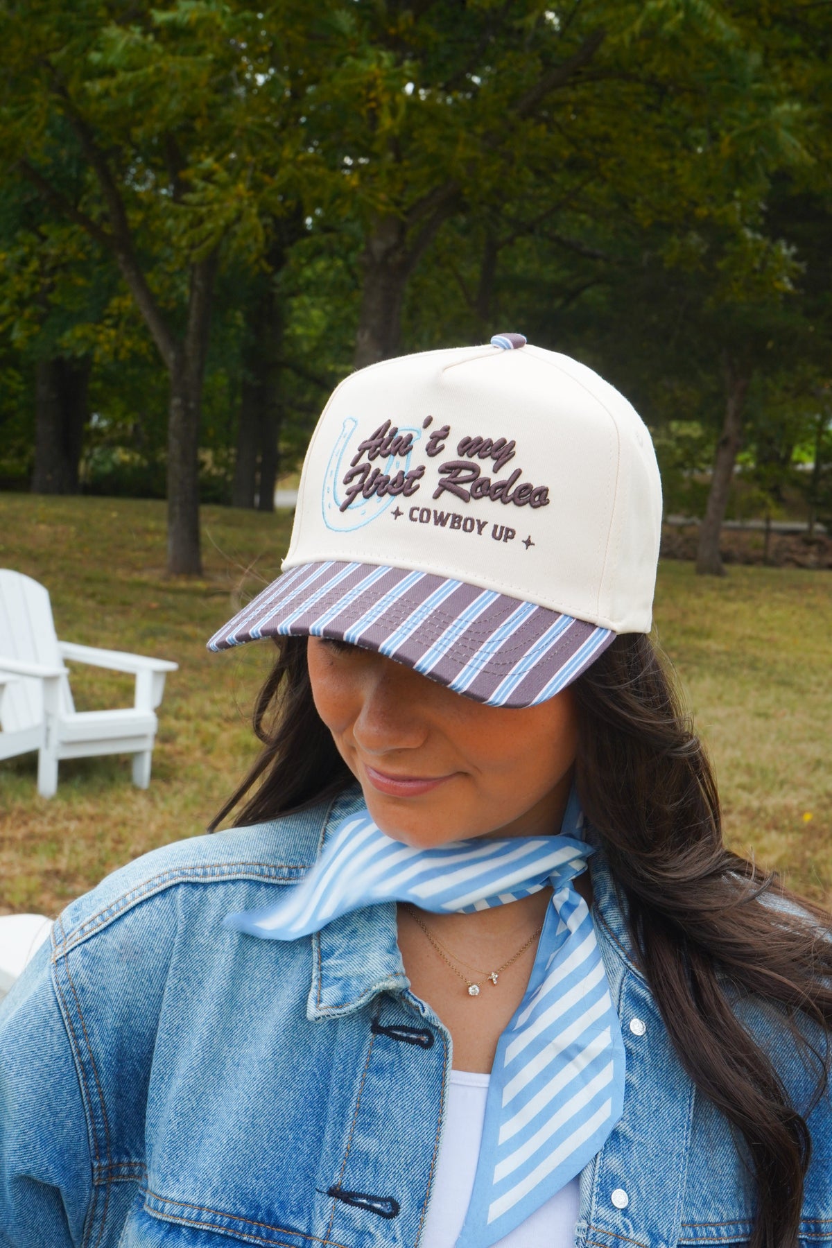 Ain't My First Rodeo - Chocolate Stripes Trucker Hat KenzKustomz