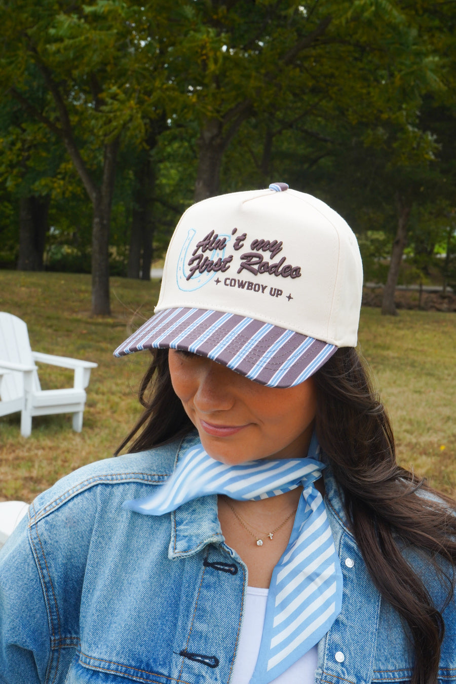 Ain't My First Rodeo - Chocolate Stripes Trucker Hat KenzKustomz