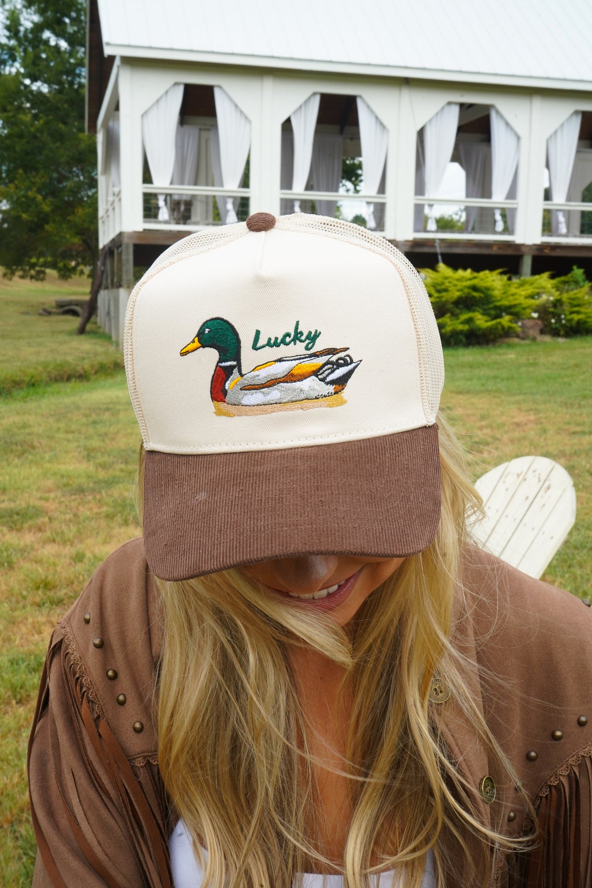 Lucky Duck - Brown Corduroy Trucker Hat KenzKustomz