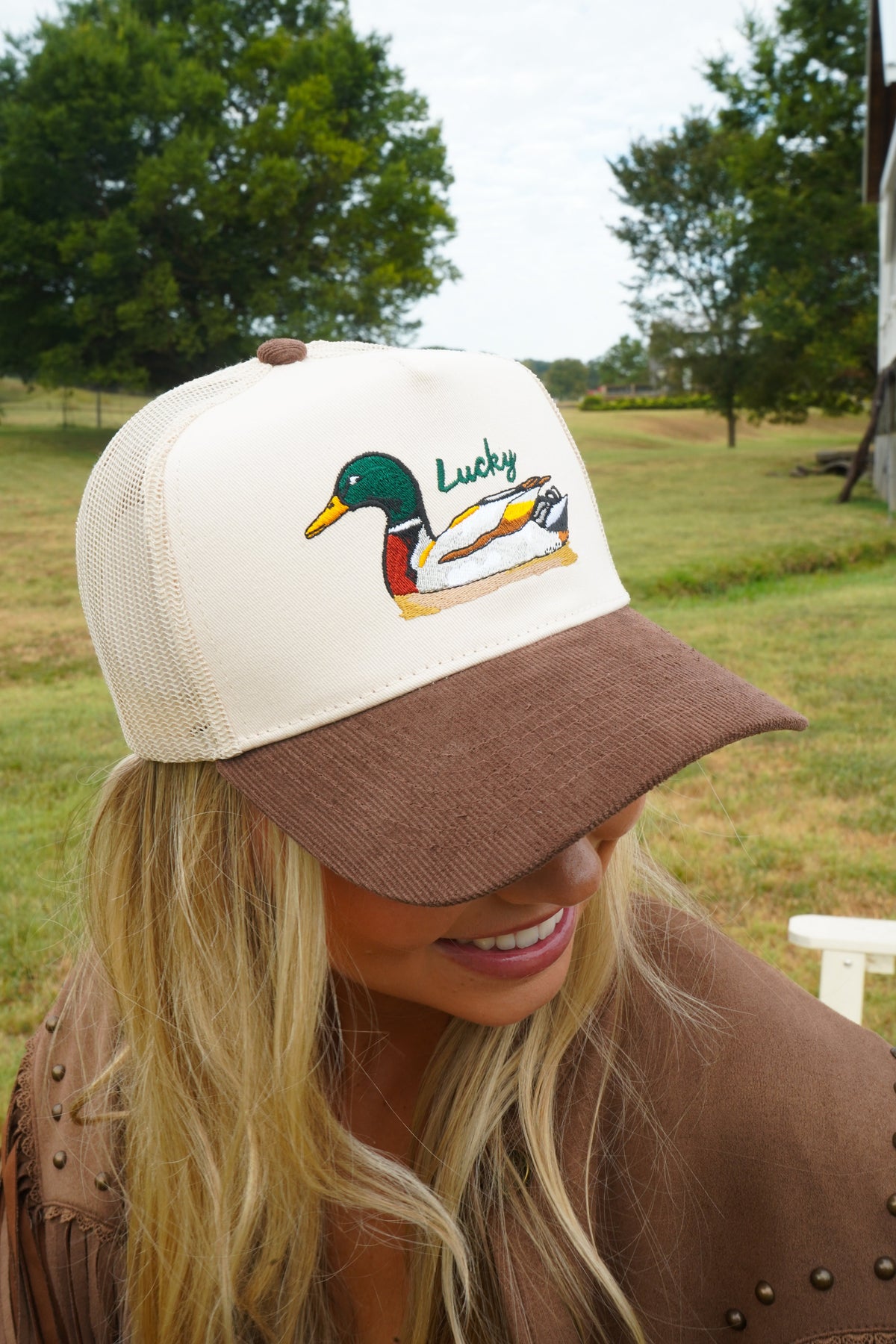 Lucky Duck - Brown Corduroy Trucker Hat KenzKustomz