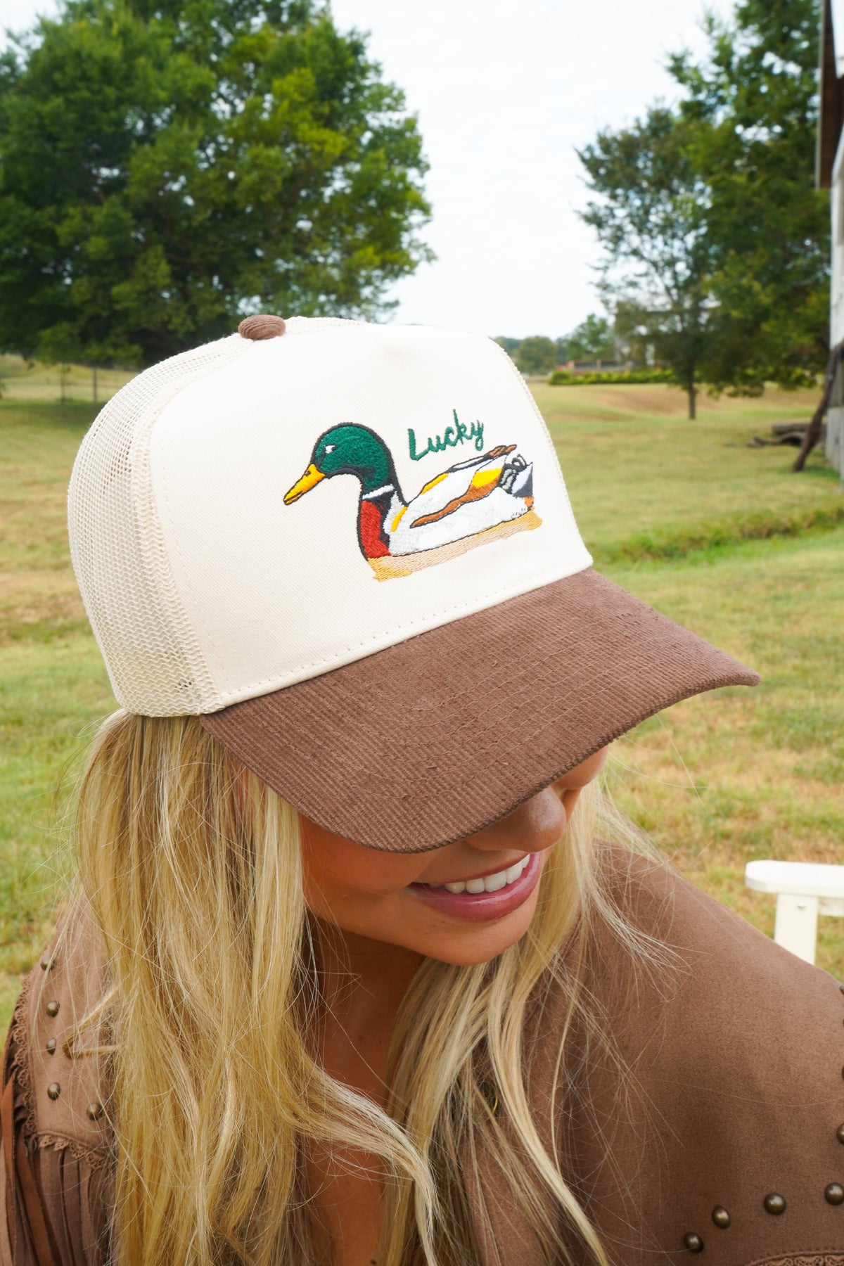 Lucky Duck - Brown Corduroy Trucker Hat KenzKustomz