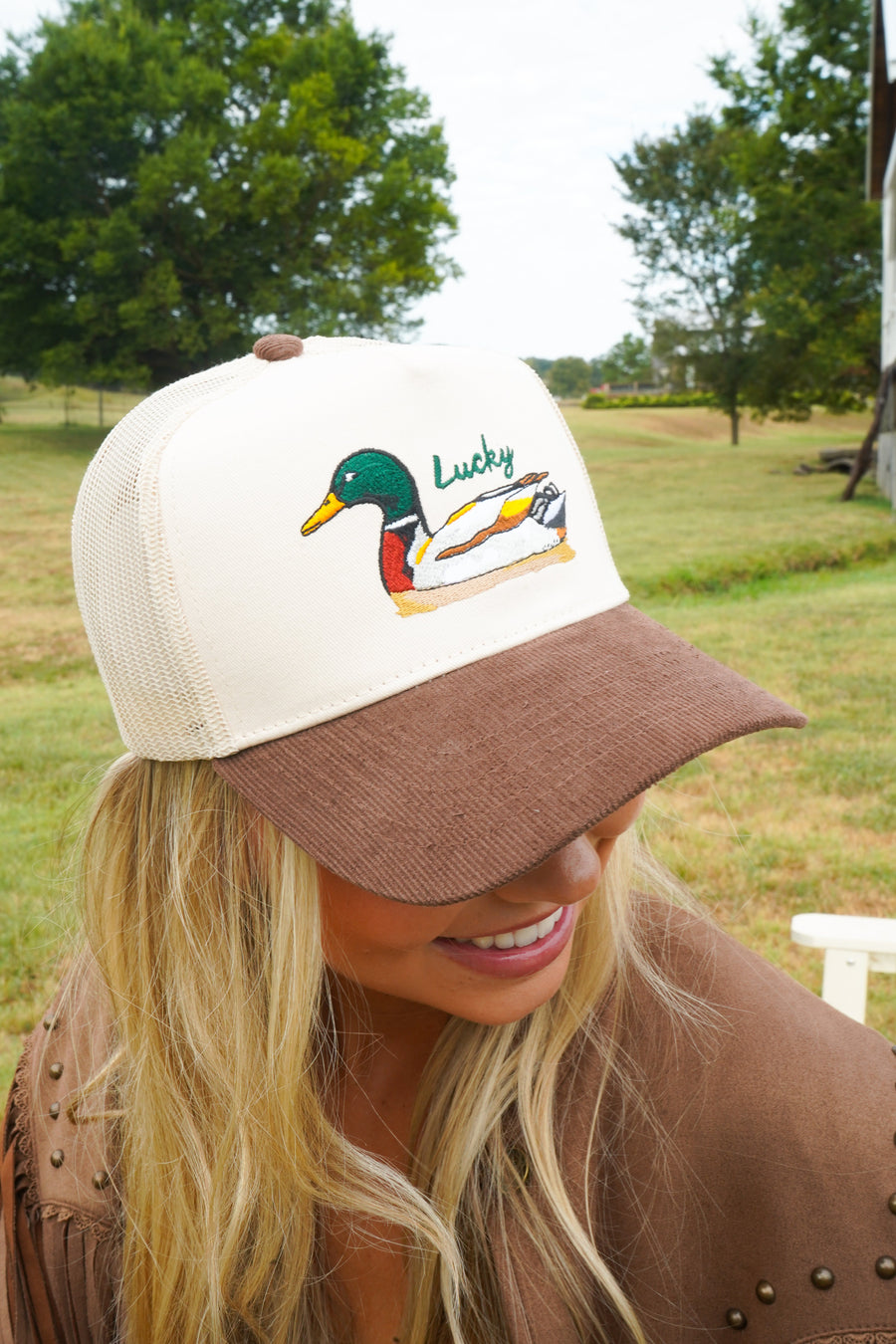 Lucky Duck - Brown Corduroy Trucker Hat KenzKustomz