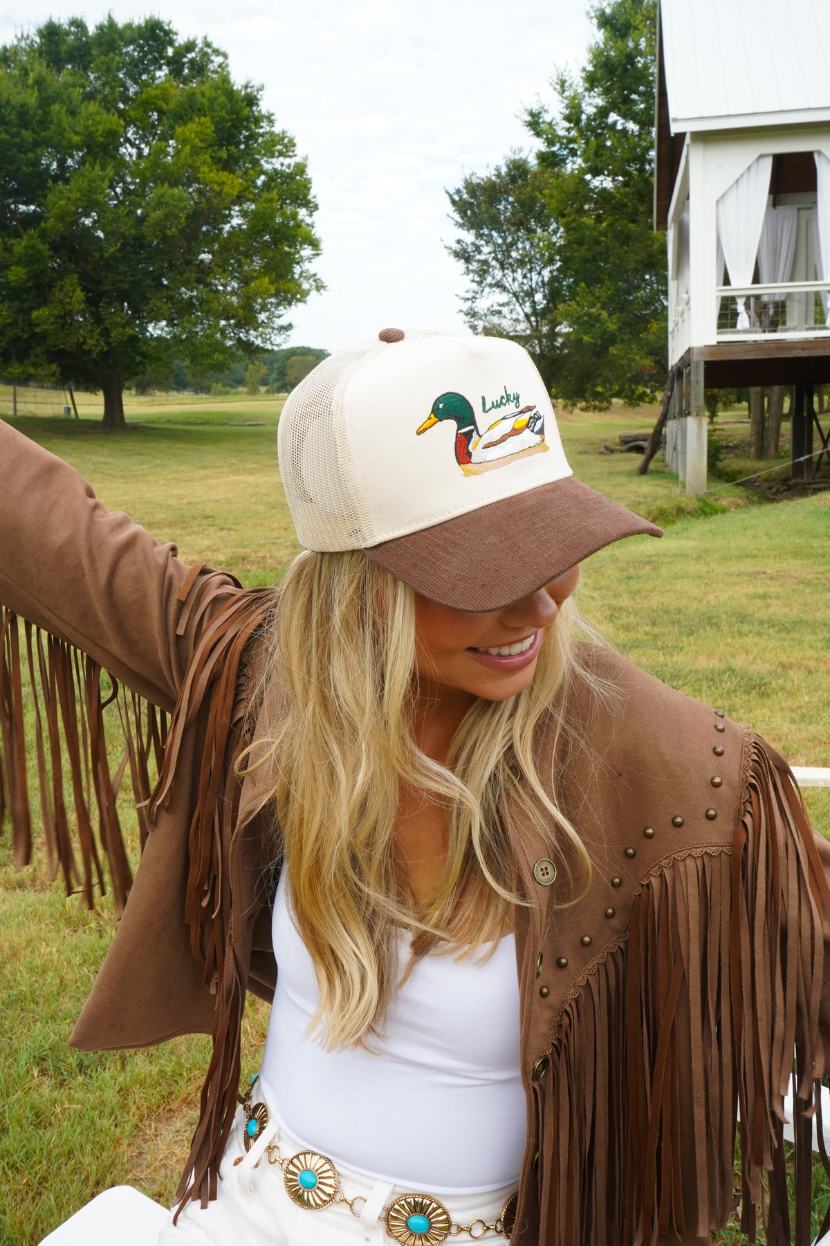 Lucky Duck - Brown Corduroy Trucker Hat KenzKustomz