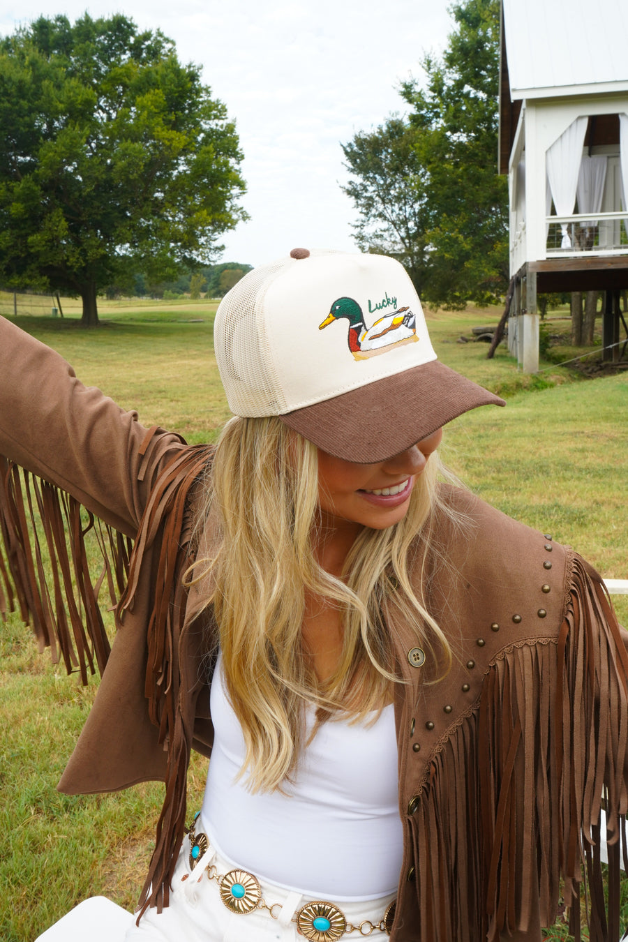 Lucky Duck - Brown Corduroy Trucker Hat KenzKustomz