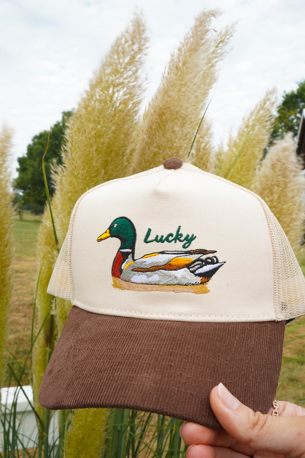 Lucky Duck - Brown Corduroy Trucker Hat KenzKustomz