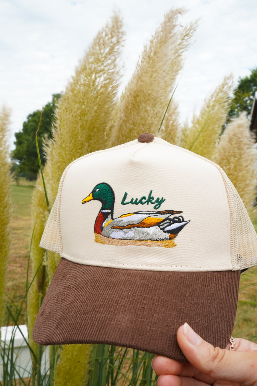 Lucky Duck - Brown Corduroy Trucker Hat KenzKustomz