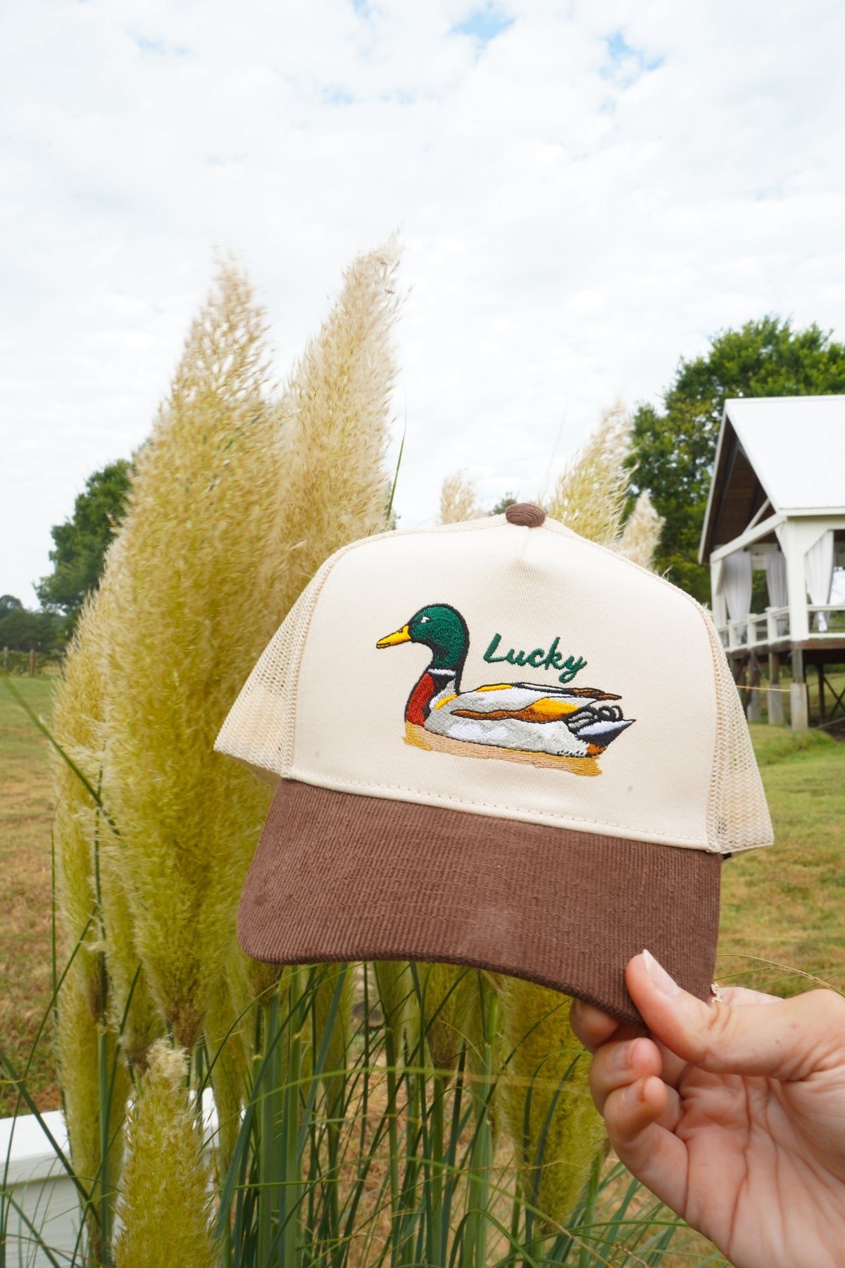 Lucky Duck - Brown Corduroy Trucker Hat KenzKustomz