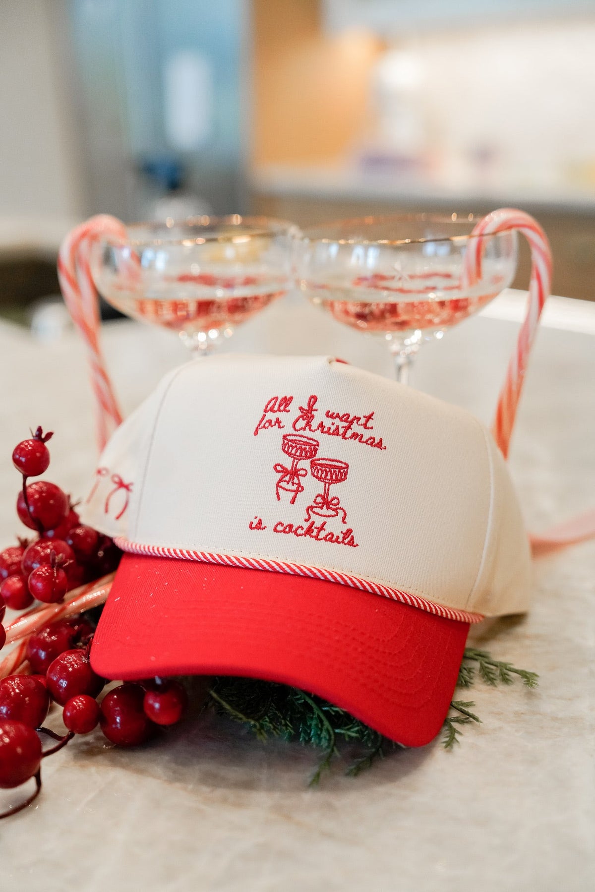 All I Want for Christmas is Cocktails - Red Vintage Trucker Hat KenzKustomz