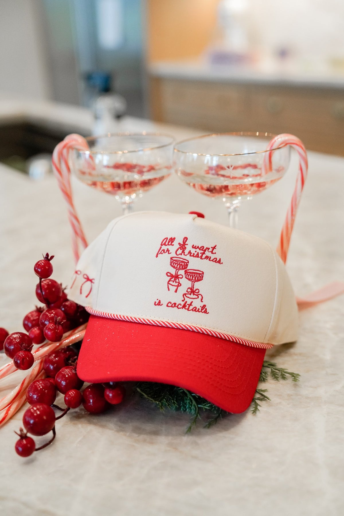 All I Want for Christmas is Cocktails - Red Vintage Trucker Hat KenzKustomz