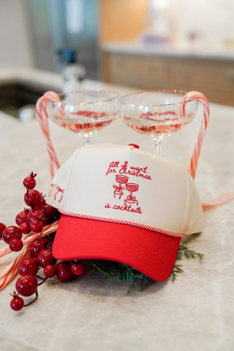 All I Want for Christmas is Cocktails - Red Vintage Trucker Hat KenzKustomz