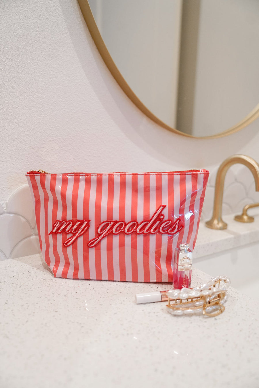 My Goodies - Pink & Red Stripes Clear Coat Bag KenzKustomz