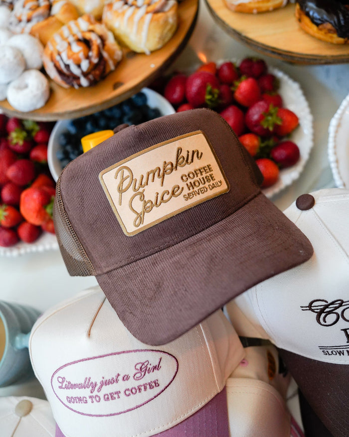 Pumpkin Spice - Brown Corduroy Vintage Trucker Hat KenzKustomz
