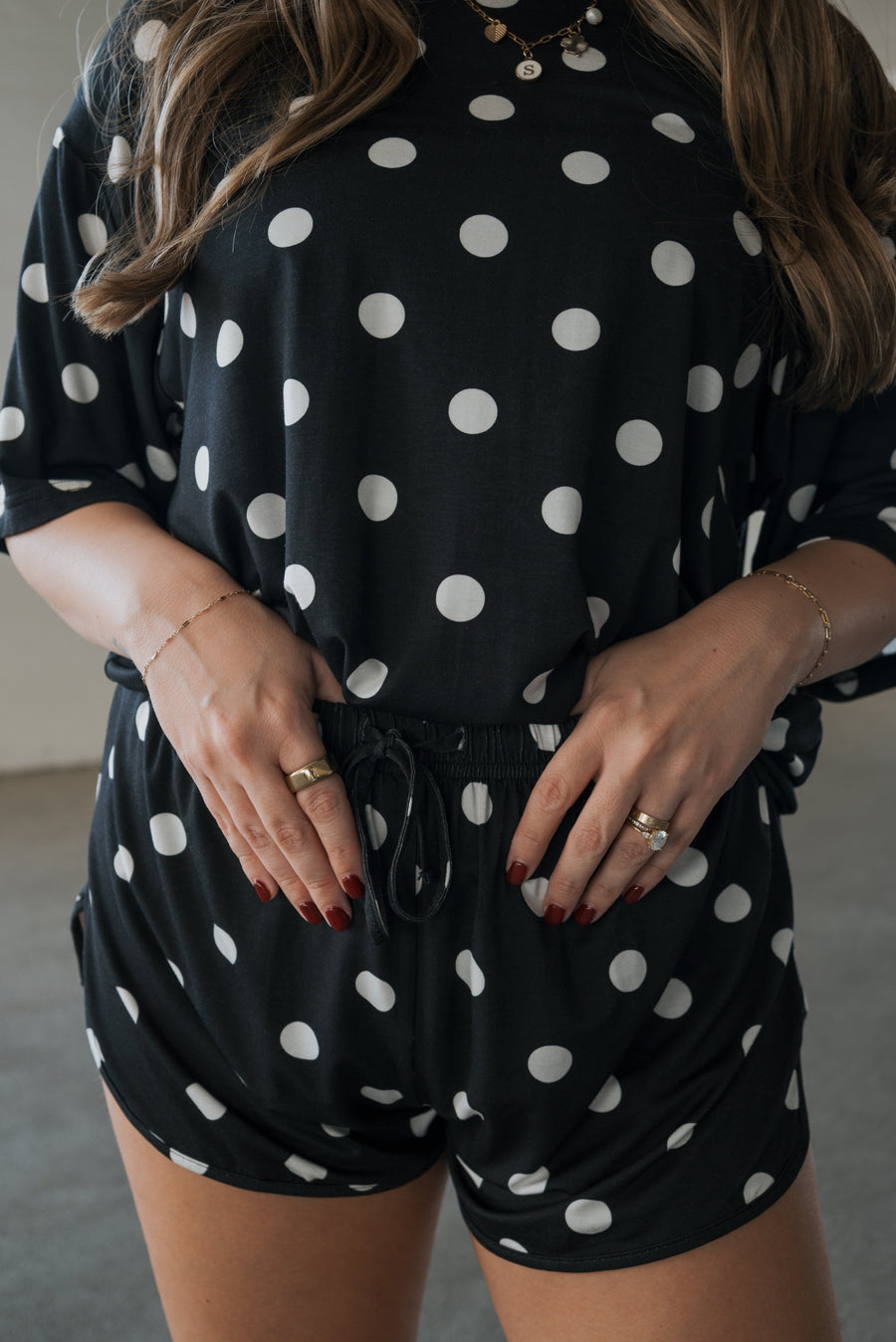 Women's Bamboo Short Set | B&W Polka Dot forever french baby
