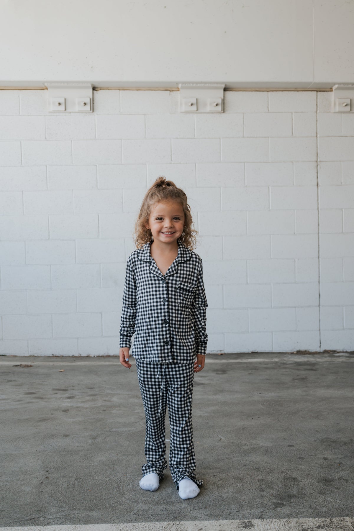 Girl's Bamboo Button Up Lounge Set | Black Gingham forever french baby