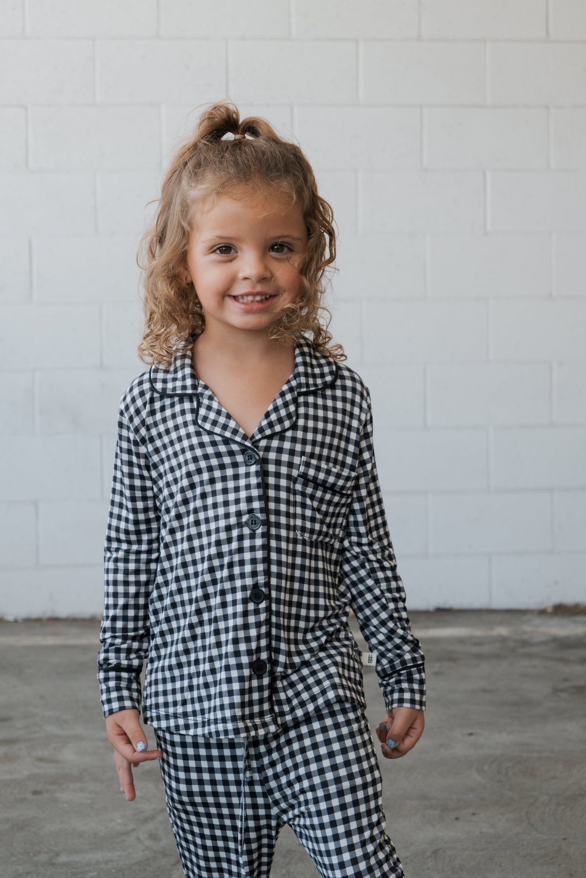 Girl's Bamboo Button Up Lounge Set | Black Gingham forever french baby