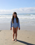 Girls Long Sleeve Swimsuit | Blue Gingham