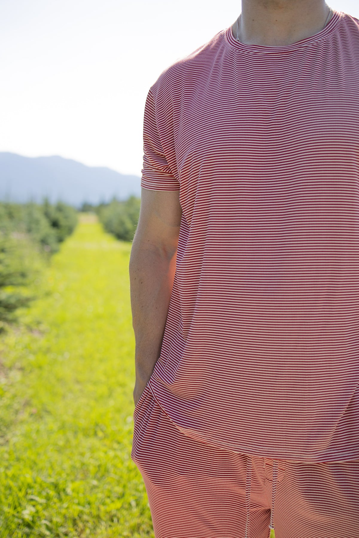 Men's Short Sleeve Pajamas | Peppermint Stripe Ribbed forever french baby