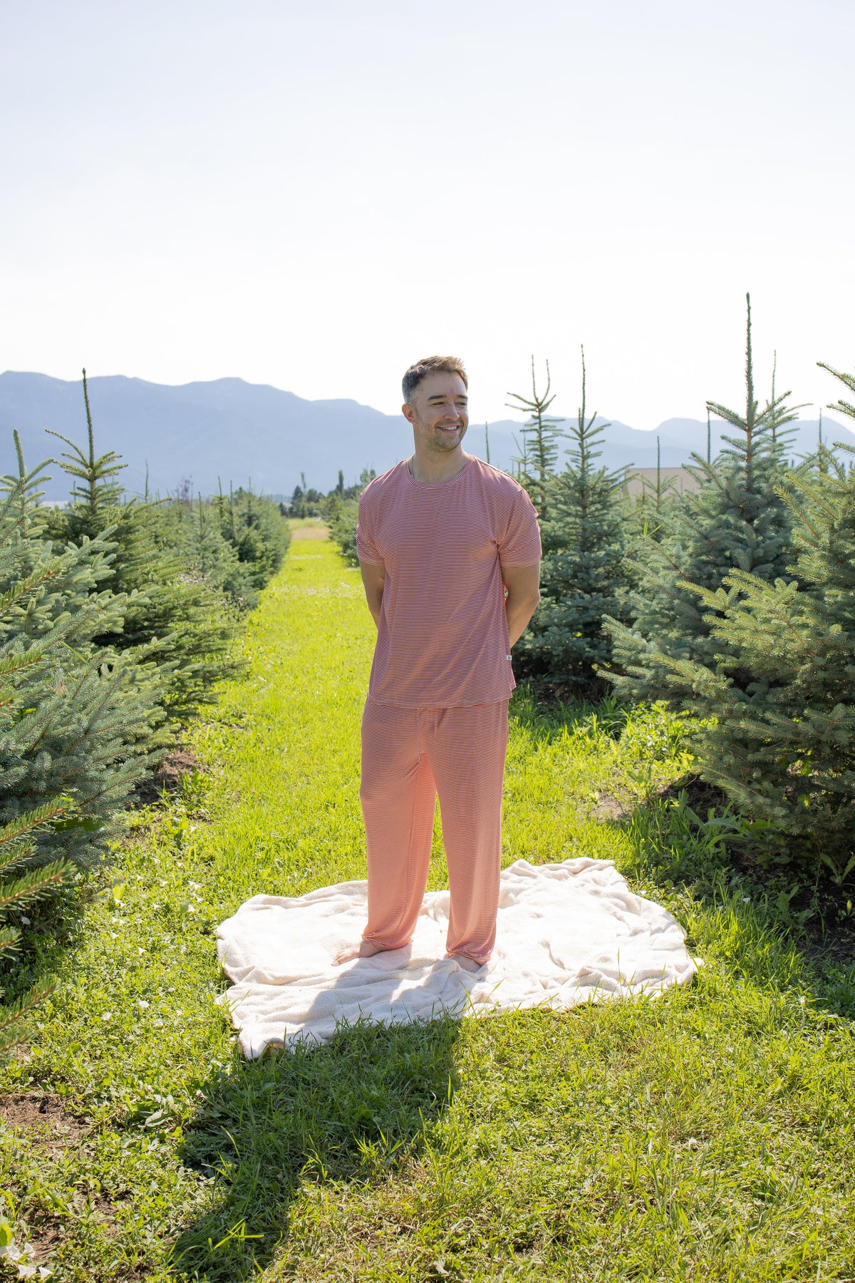 Men's Short Sleeve Pajamas | Peppermint Stripe Ribbed forever french baby