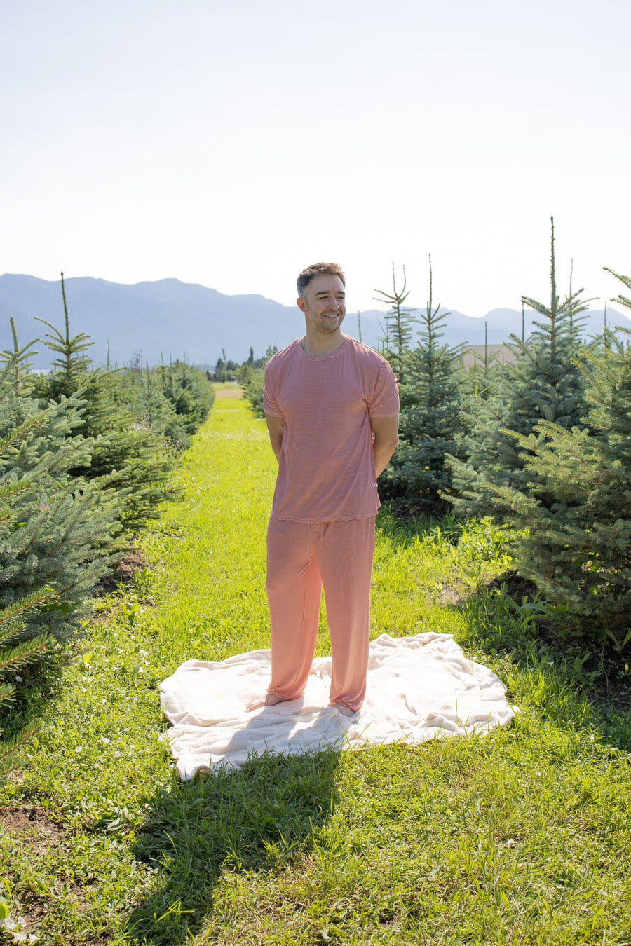 Men's Short Sleeve Pajamas | Peppermint Stripe Ribbed forever french baby