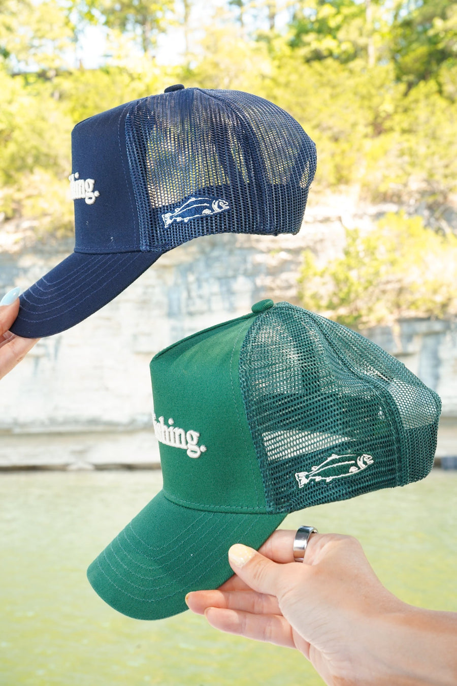 He's Fishing Trucker Hat KenzKustomz