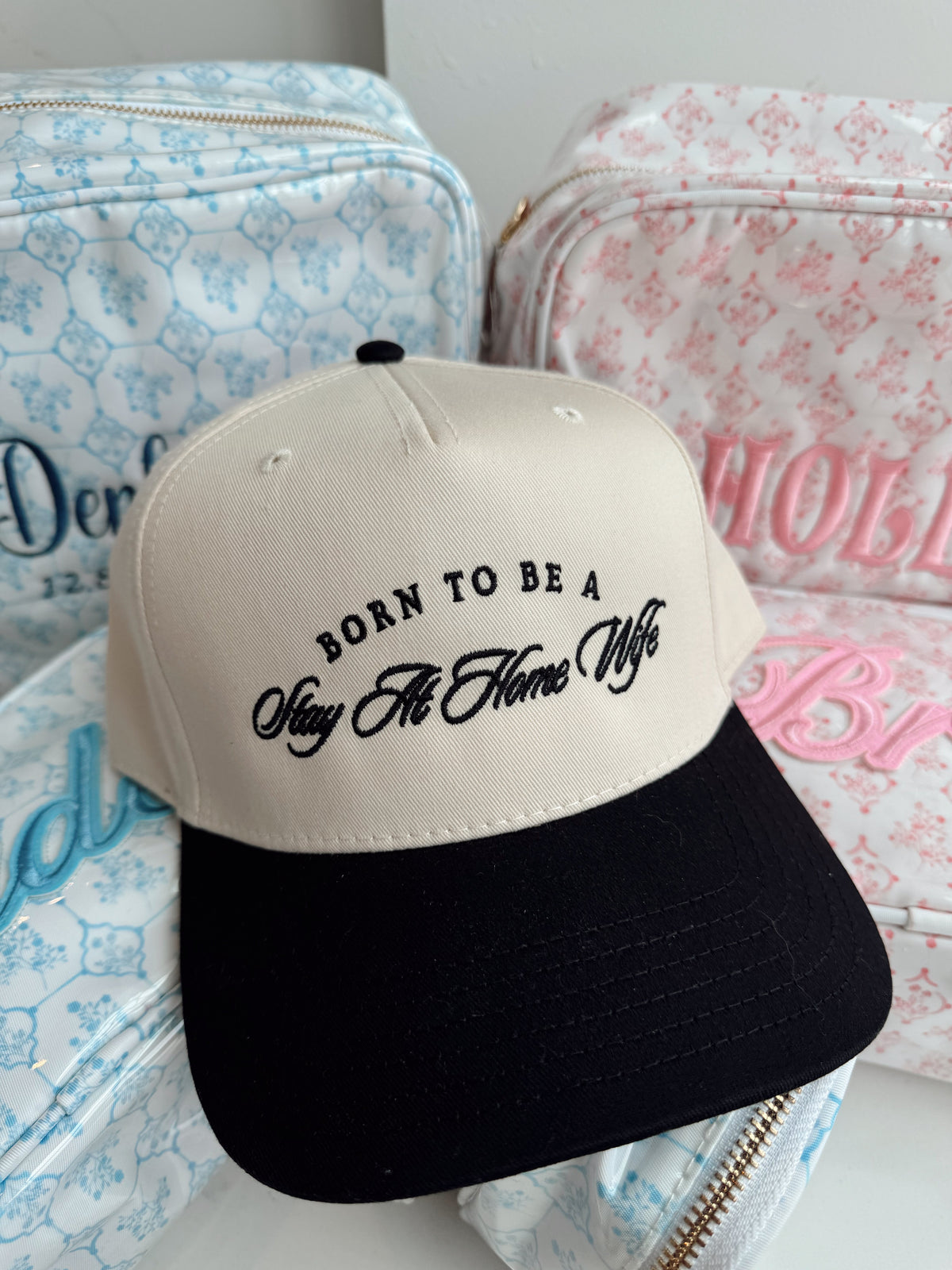 Born To Be A Stay At Home Wife - Black Vintage Trucker Hat KenzKustomz