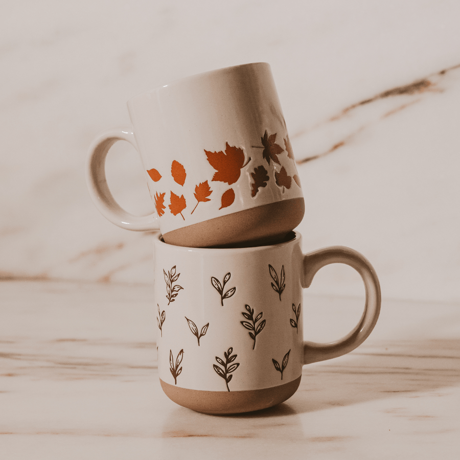 Brown Leaves 14 oz Stoneware Coffee Mug Sweet Water Decor