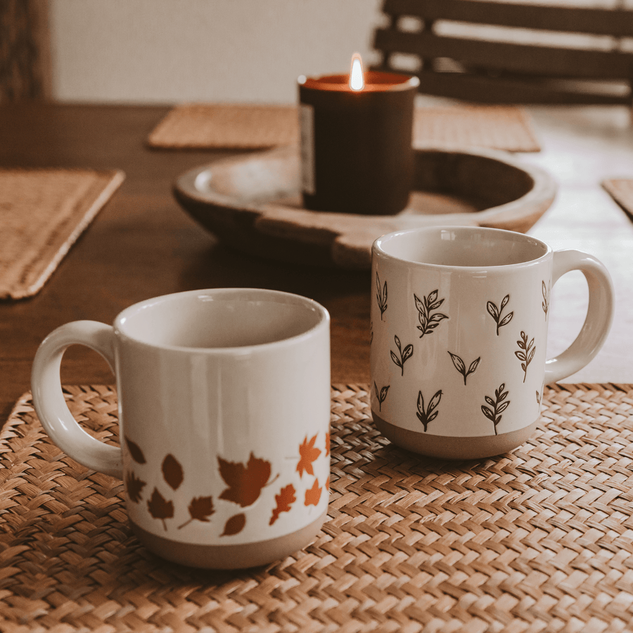 Brown Leaves 14 oz Stoneware Coffee Mug Sweet Water Decor