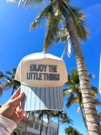 Enjoy the Little Things - Blue Stripe Vintage Trucker Hat - PREORDER KenzKustomz