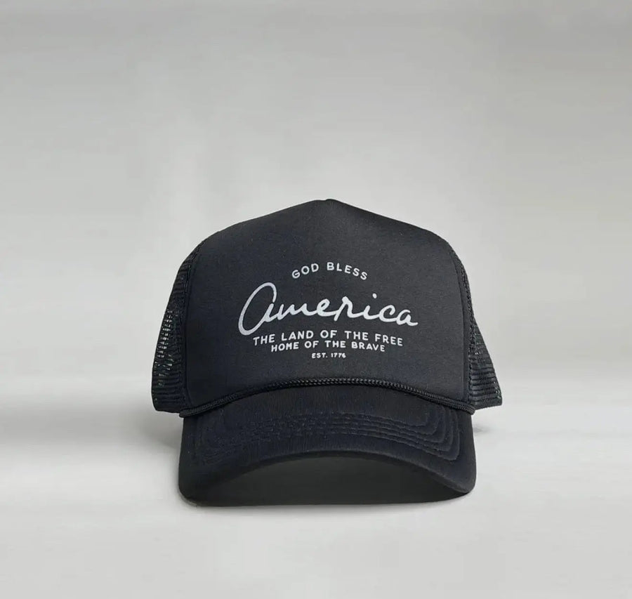 God Bless America - Land of the Free Trucker Hat Saved by Grace Co.