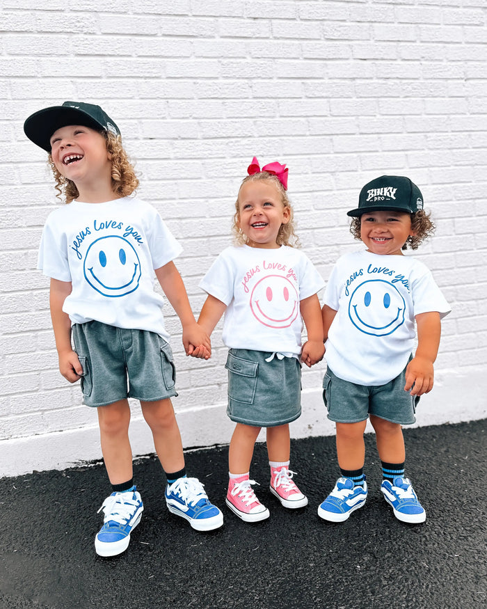 Jesus Loves You Smiley Toddler Tee Saved by Grace Co.