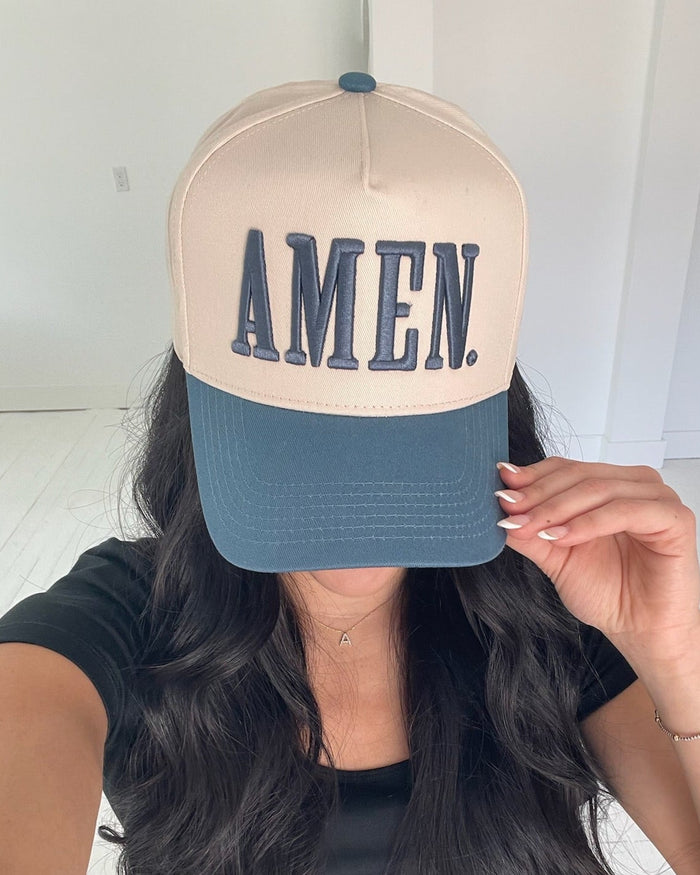 AMEN. - Slate Blue Vintage Trucker Hat KenzKustomz