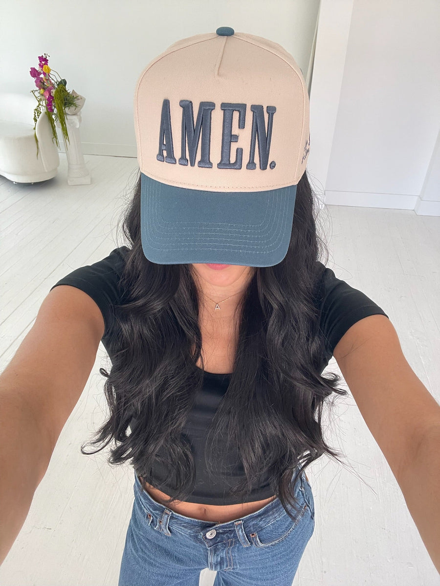 AMEN. - Slate Blue Vintage Trucker Hat KenzKustomz