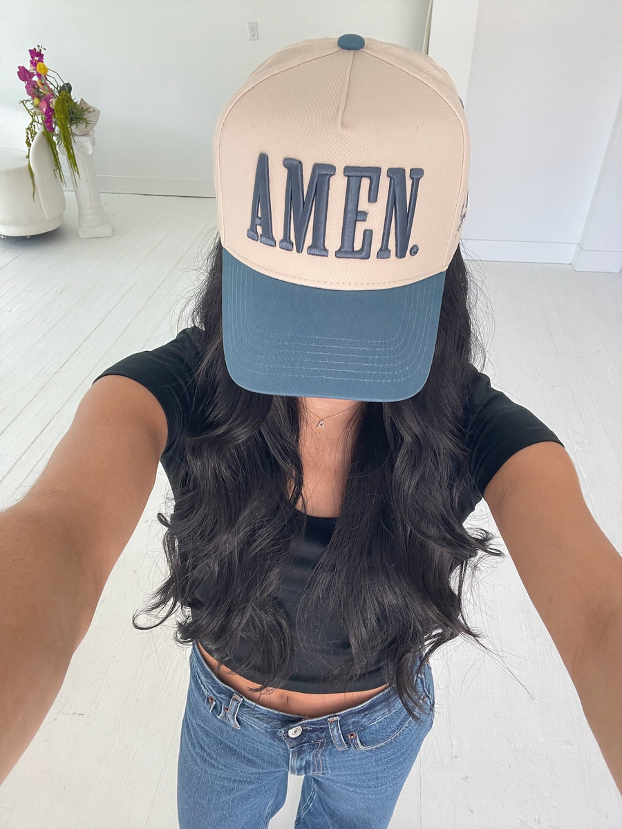 AMEN. - Slate Blue Vintage Trucker Hat KenzKustomz