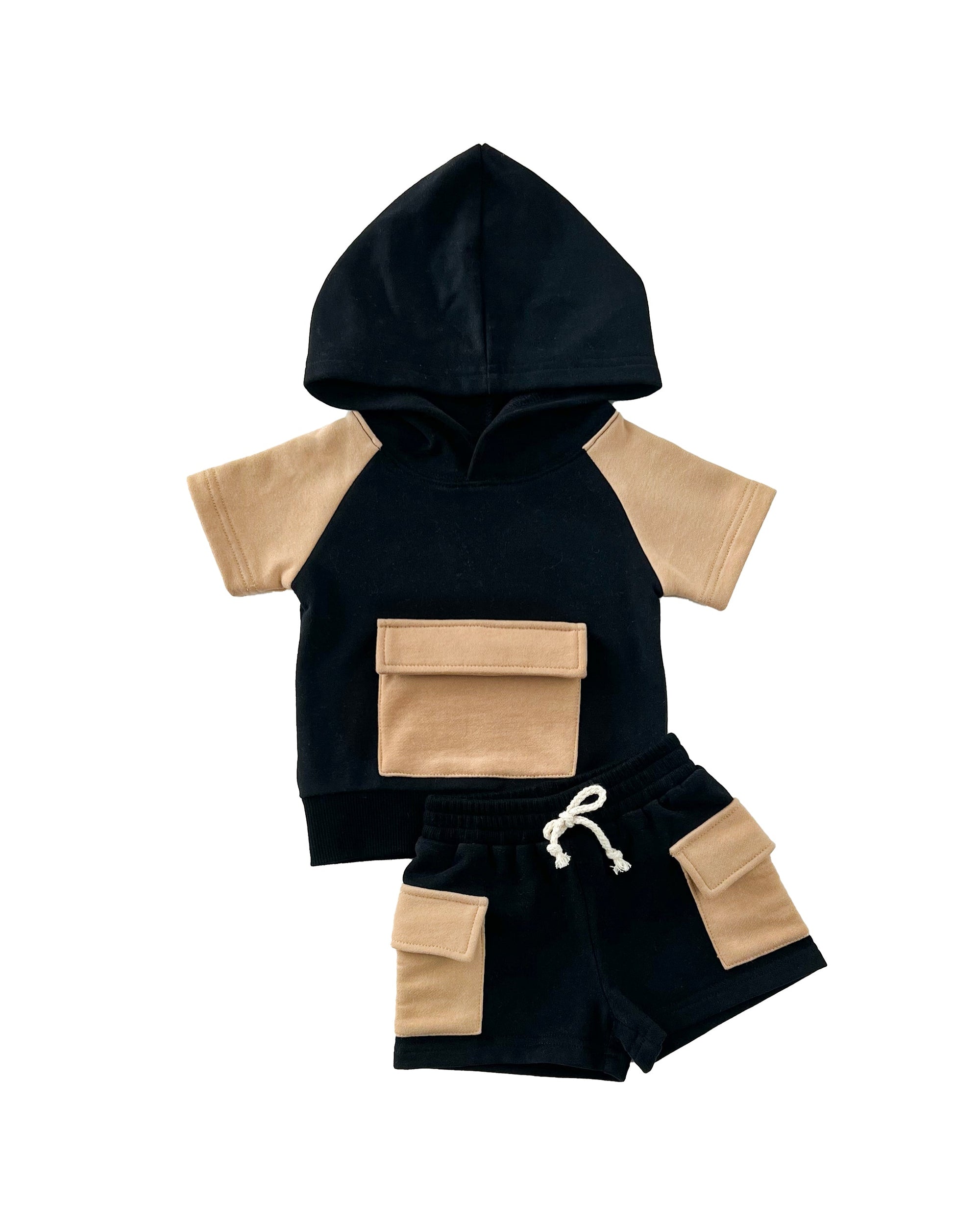 Terry Cargo Shorts Set | Black &amp; Tan