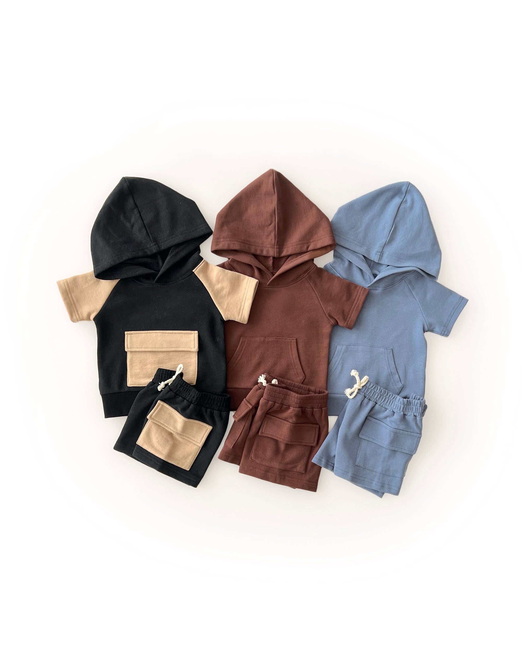 Terry Cargo Shorts Set | Black &amp; Tan