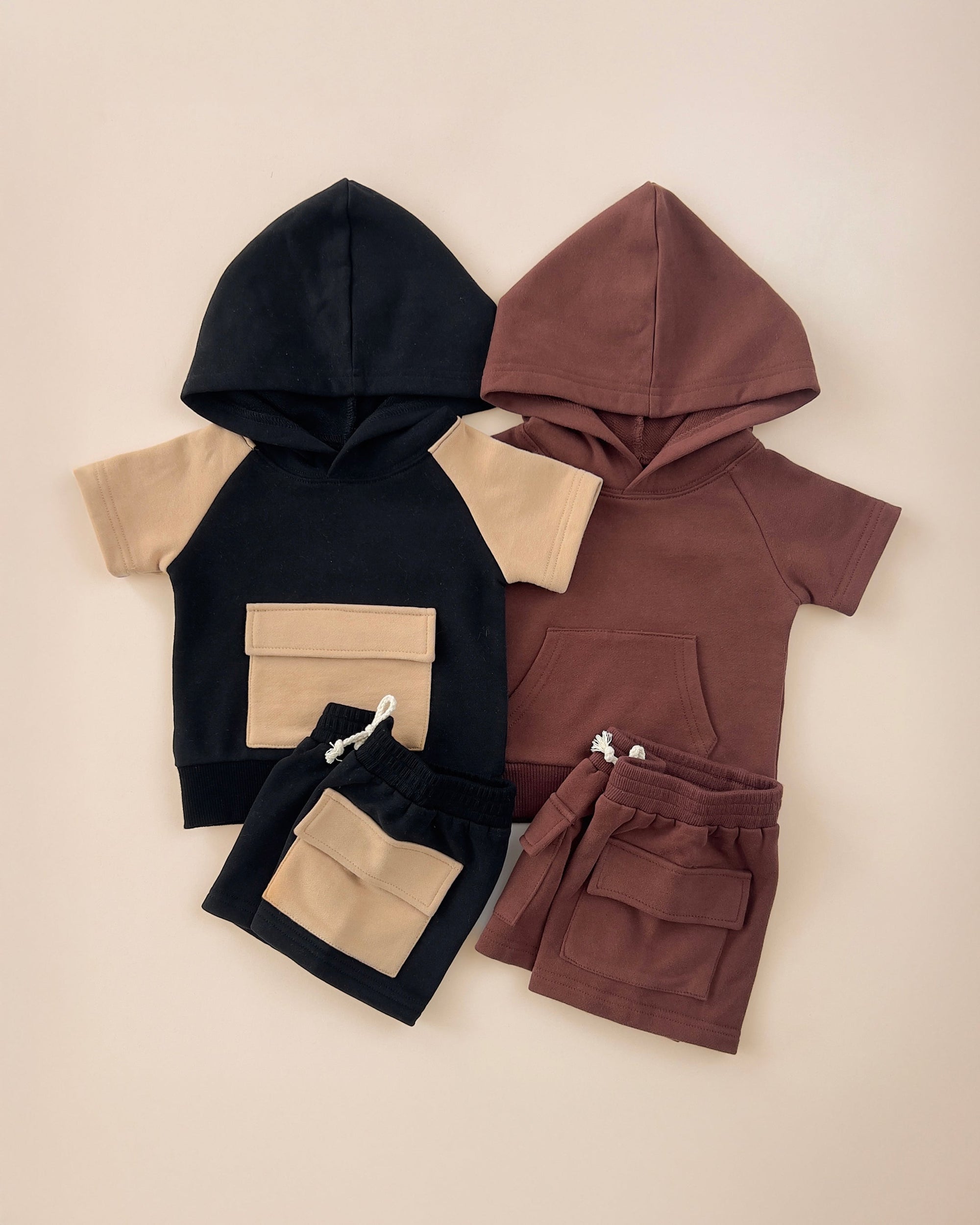 Terry Cargo Shorts Set | Black &amp; Tan