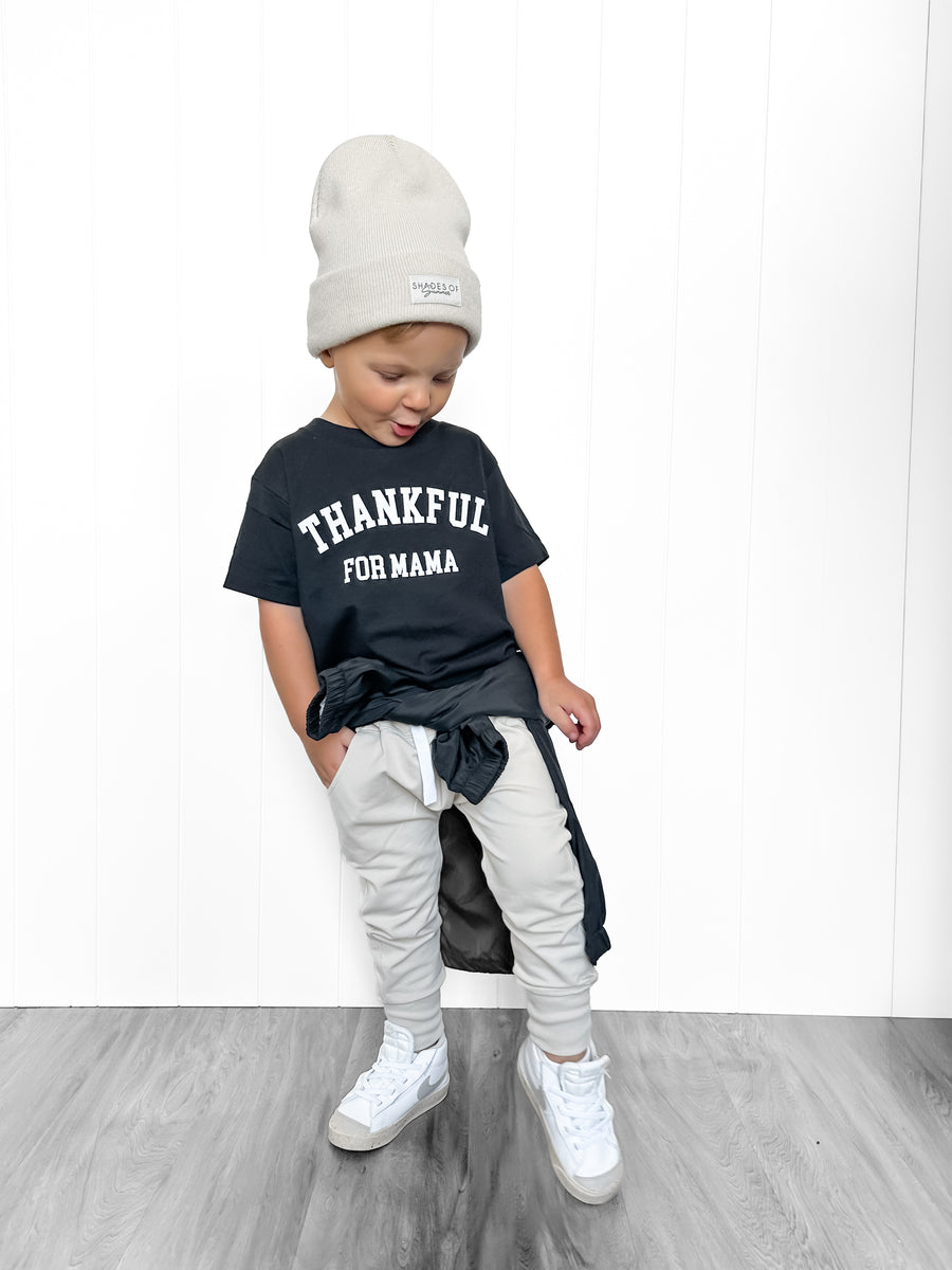 Thankful for Mama Varsity Tee Saved by Grace Co.
