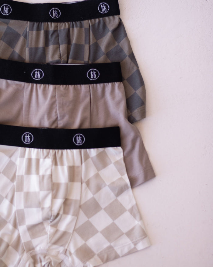 Bamboo Boxers (3 Pack) | Checkerboard & Faded Brown Checkerboard forever french baby