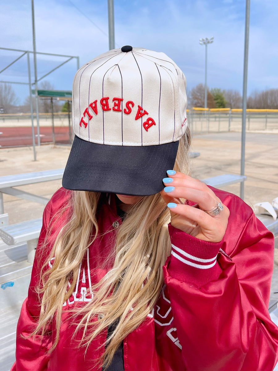 BASEBALL - Red on Black Stripe Vintage Hat KenzKustomz