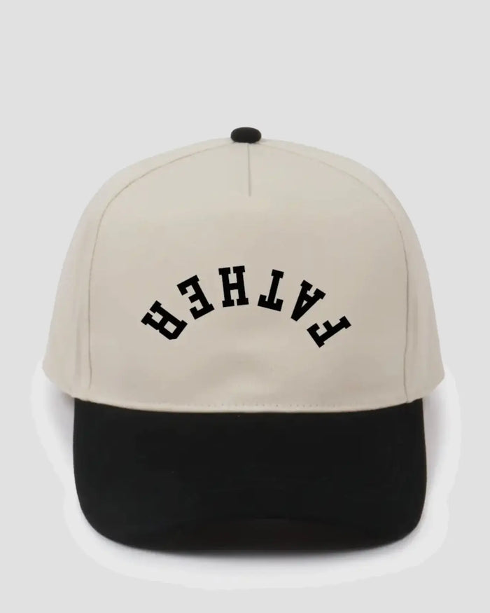 Father Upside Down Lettering Embroidered Cap Saved by Grace Co.